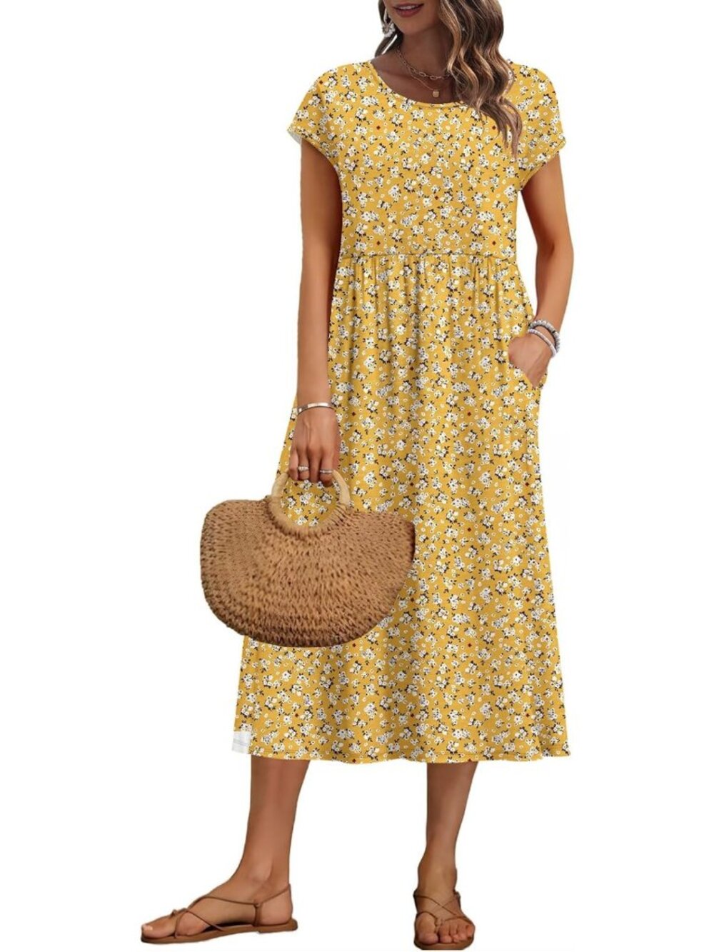 Summer Midi Dress for Women | Short Sleeve, Loose Fit, Pockets, Casual Style
